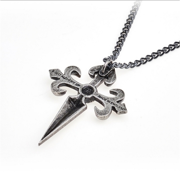Alchemy Gothic ✦ Santiago Cross Pendant Hematite Cabochon ✦ Medieval Pewter NWT - Picture 2 of 6